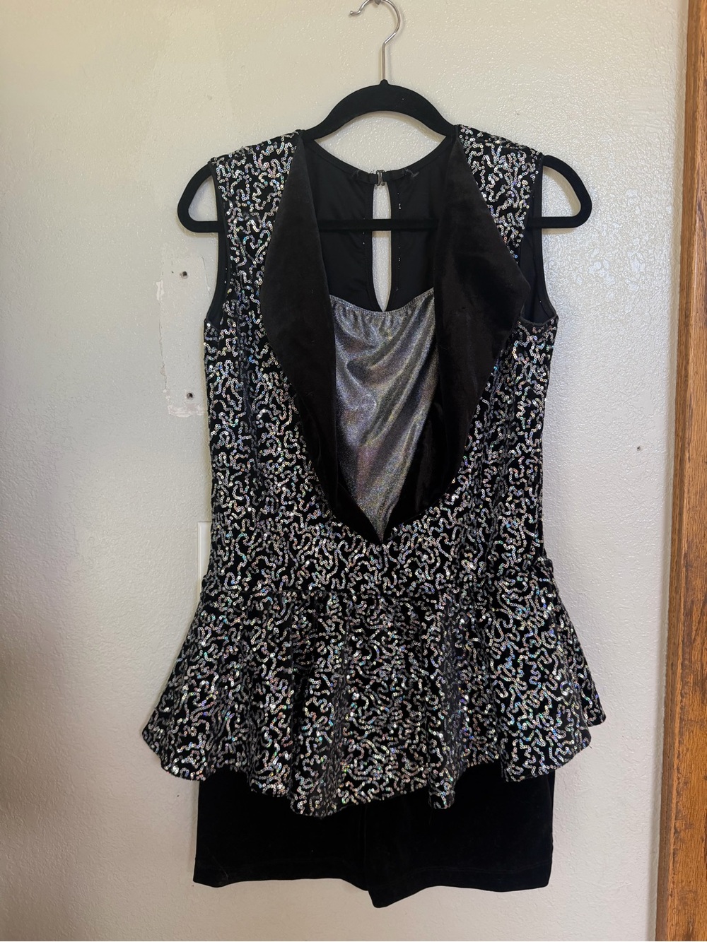 Black and Silver Sequin Costume with Flower Hair Piece - Dance Costume